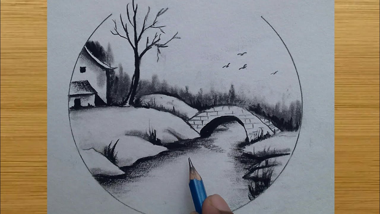 How to draw beautiful pencil drawing / easy scenery drawing / nature