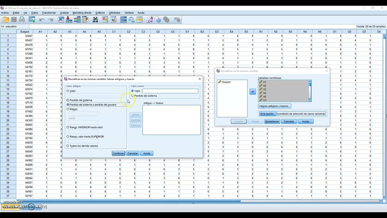 SPSS celdas vacías datos perdidos