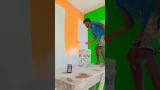 Interior wall colour combination | Orange and Green colour combination. #wallpainting #wallpaint