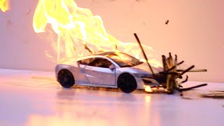 Toy Cars Crashing Through Fire!