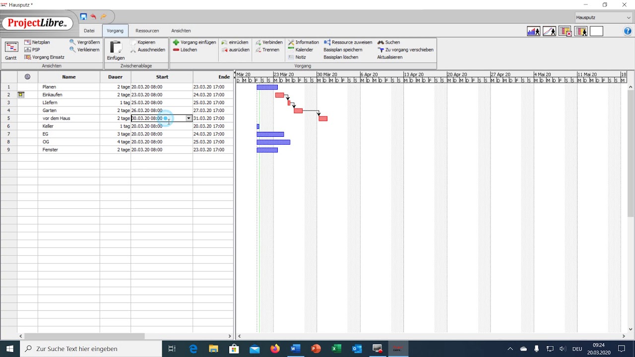 T 9 Excel Projectlibre Gantt Diagramm Ressourcen Termine Planen Termine Verknupfen Youtube