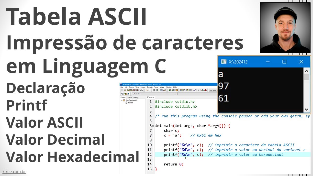 Impressão de Caracteres da Tabela ASCII em Linguagem C - YouTube