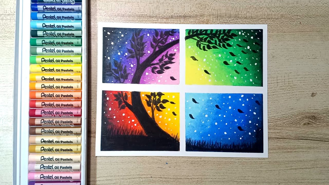 วาดภาพต้นไม้สีรุ้ง ด้วยสีชอล์ค How to draw Rainbow tree with Oil Pastel #3