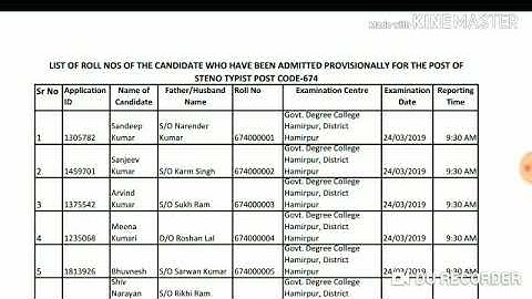 HPSSC  Steno Typist  (674) List of Roll No Admitted !