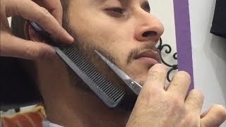 حلاقة اللحية بالمقص و المشط + التحديد بالموس و المكينة Shave the beard with scissors and comb