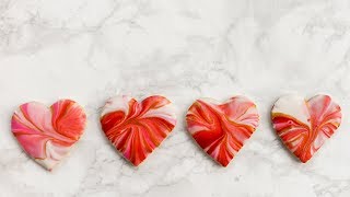 Marbled Royal Icing Cookie Hearts For Valentines Day