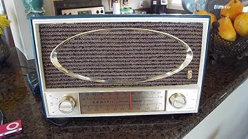 Zenith tube radio AM-FM-FM-AFC with phono input jack playing iPod