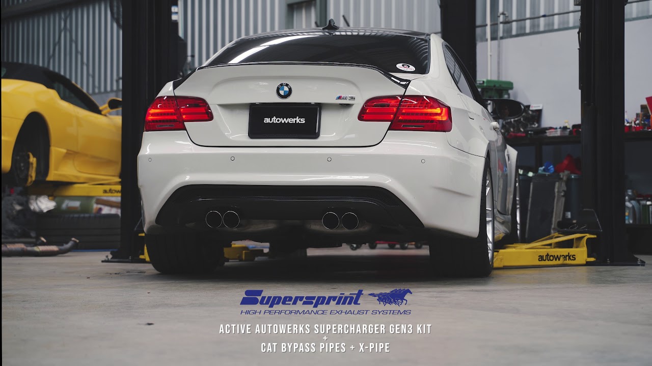 [SOUND CHECK] BMW M3 E92 Supercharged + Supersprint cat bypass pipes + X-pipe = LOUD