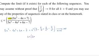 Quiz 6 Problem 1c Sequence Convergence Using the Squeeze Theorem