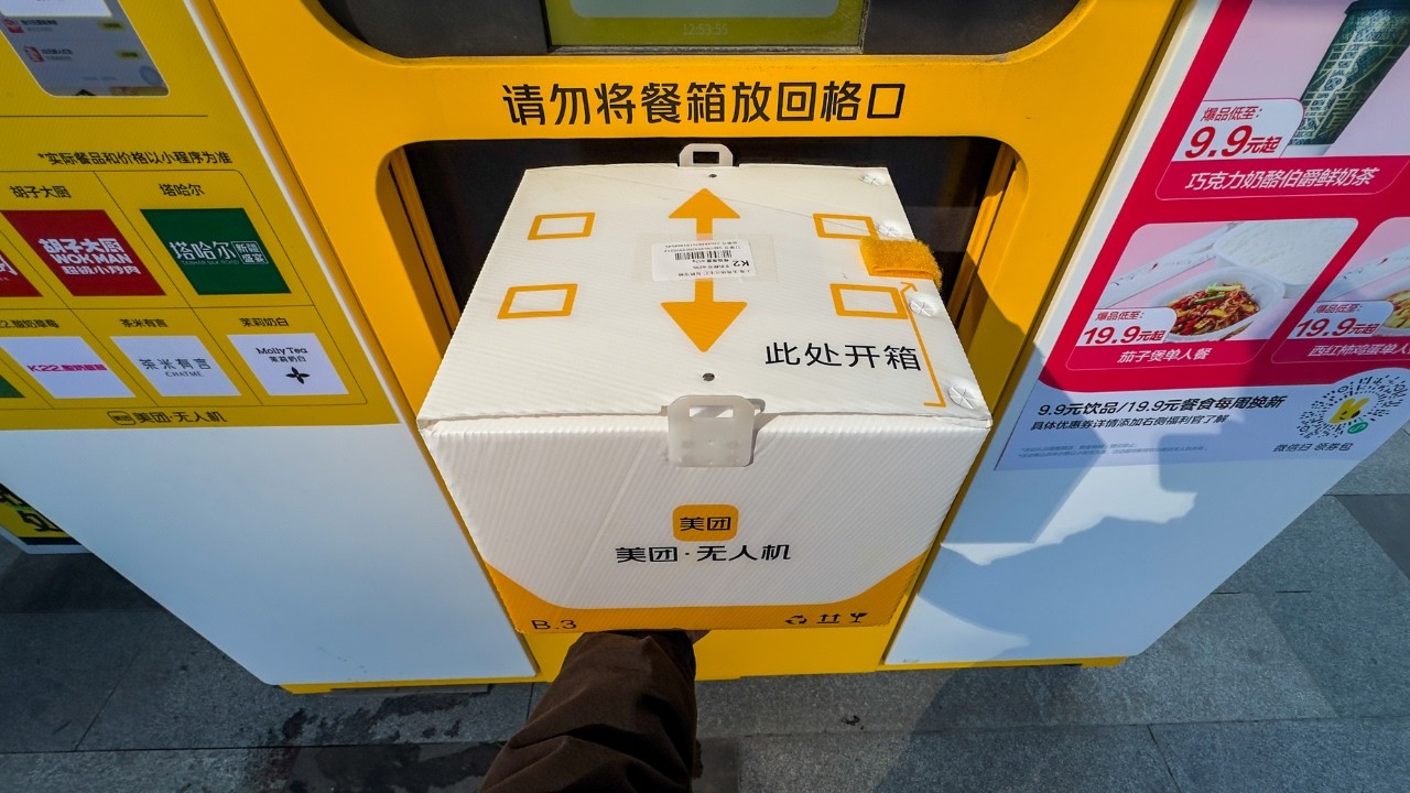 Eating from Drone Food Delivery in China