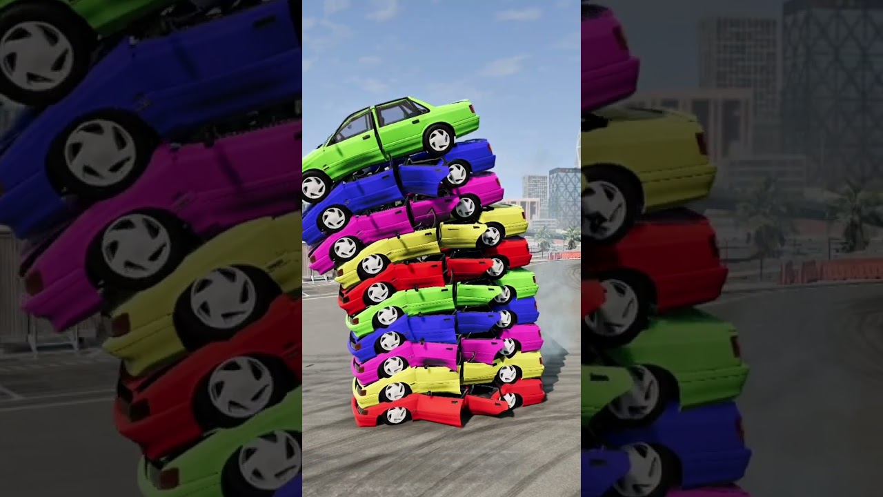 Rainbow Cars & Buses Fall and Crash in BeamNG.drive! 🌈🚗🚌💥 