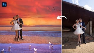 How to Edit Digital Backdrops, Wedding Photography Composite with Digital Background Tutorial