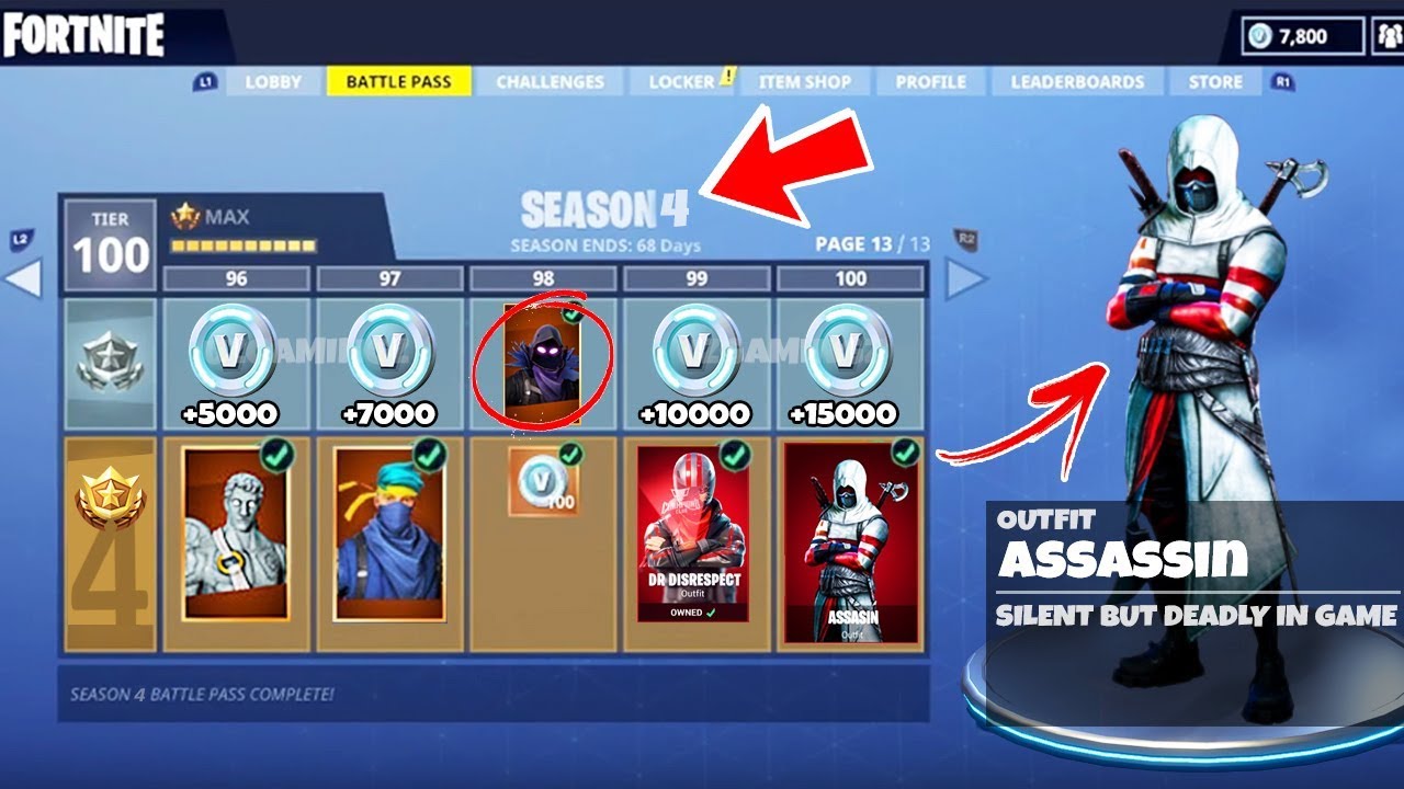 New Season 4 Tier 100 Battle Pass Assassin Skin In Fortnite - new season 4 tier 100 battle pass assassin!    skin in fortnite season 4 all skins items leaked