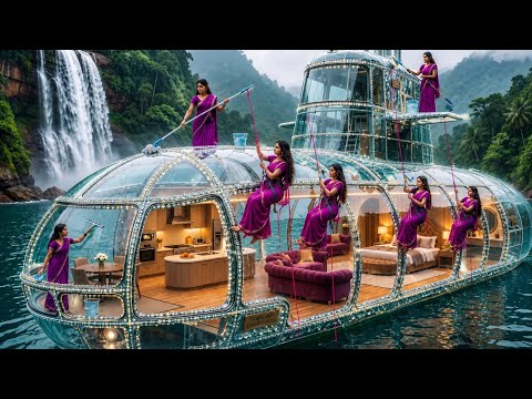 😱 5 Sisters Found a Giant Submarine Under the Sea & Turned It Into a Luxury Hotel! #villagestory