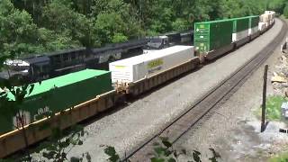 NS Westbound Intermodal Train 21J Races Stack Train 21E at Cassandra