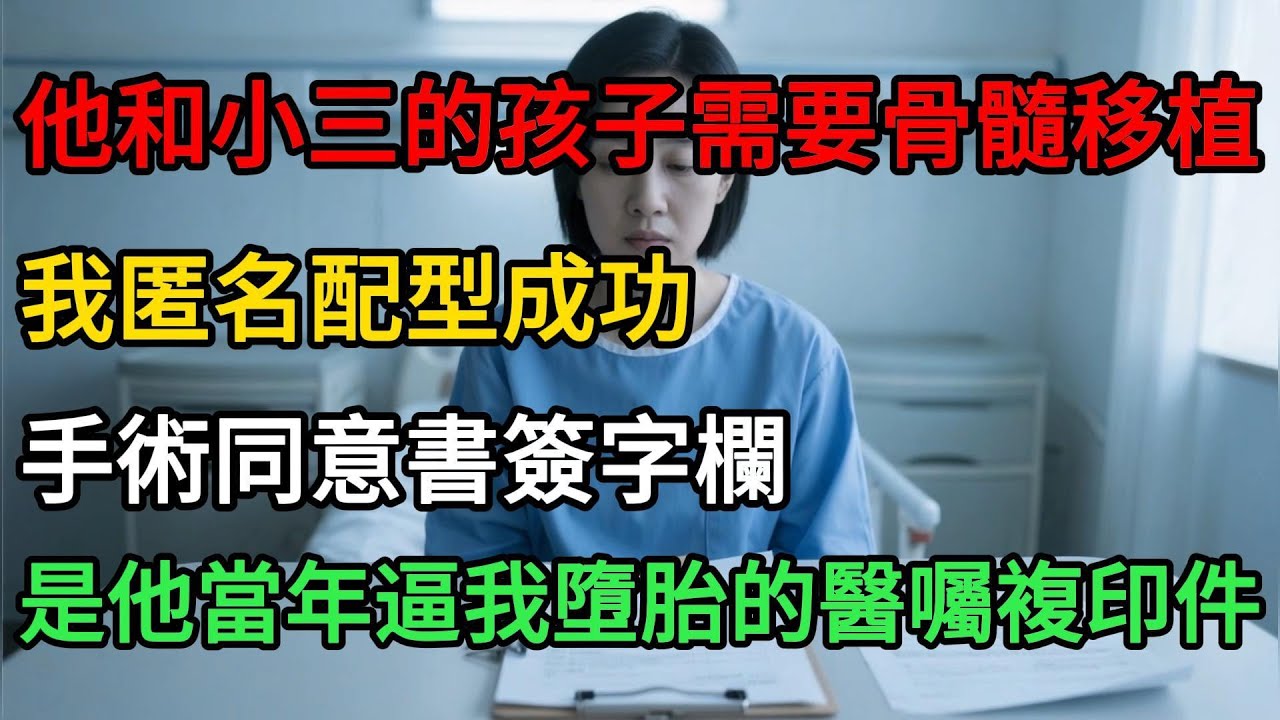 他和小三的孩子需要骨髓移植，我匿名配型成功，手術同意書簽字欄——是他當年逼我墮胎的醫囑複印件。