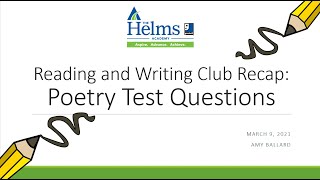 Poetry Test Questions | Reading and Writing Club Recap 3.9.2021 | GED HiSET TASC Prep