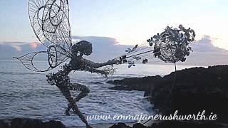 Garden Sculpture a Wire Fairy spinning in the greystones wind Ireland.