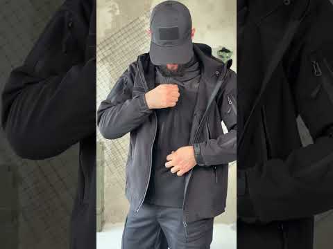 Костюм тактический POLICE 5 в1 черный цвет Куртка Брюки Кофта Кепка Ремень, видео 1