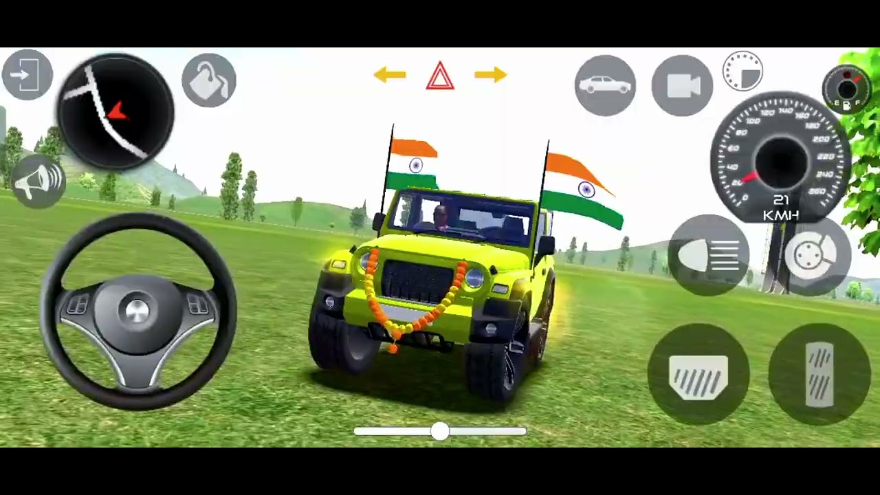 Gadi wali game CAR SIMULATOR GAME 3D OFFLINE VIDEOS ALL cars mahindra thar Modified and flag 