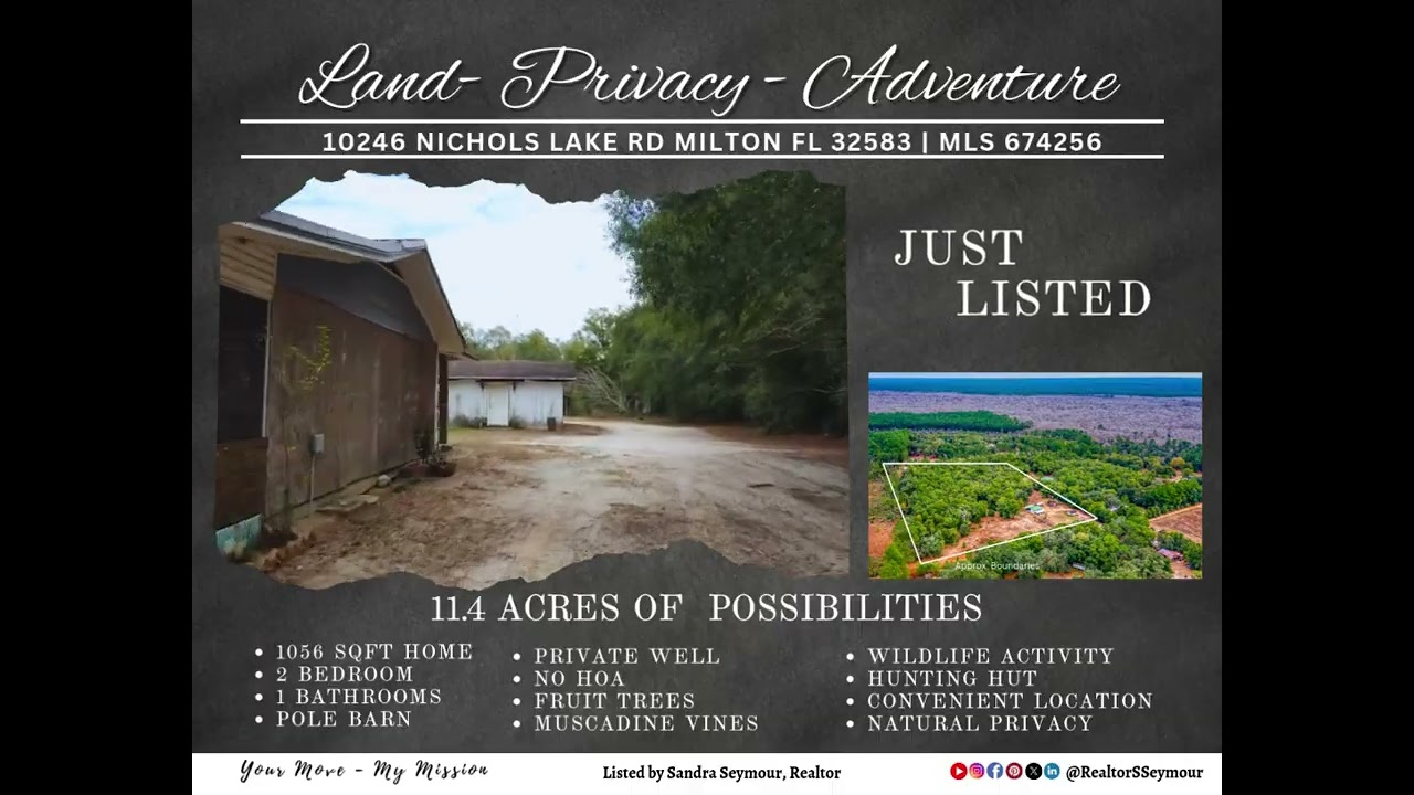 JUST LISTED 10246 Nichols lake in Milton Fl- 11.4 Acres  