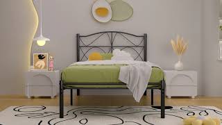 Promotional Video:VECELO Bed Frame, Metal Bed Platform with Headboard
