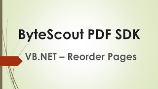PDF SDK - VB.NET - Reorder Pages