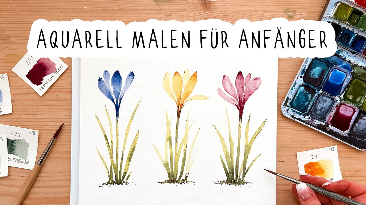 Aquarell Blumen malen - einfache Krokusse Schritt für Schritt