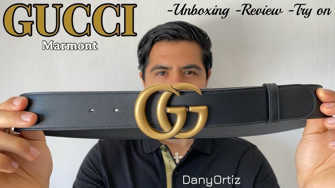 GG Marmont leather belt with shiny buckle