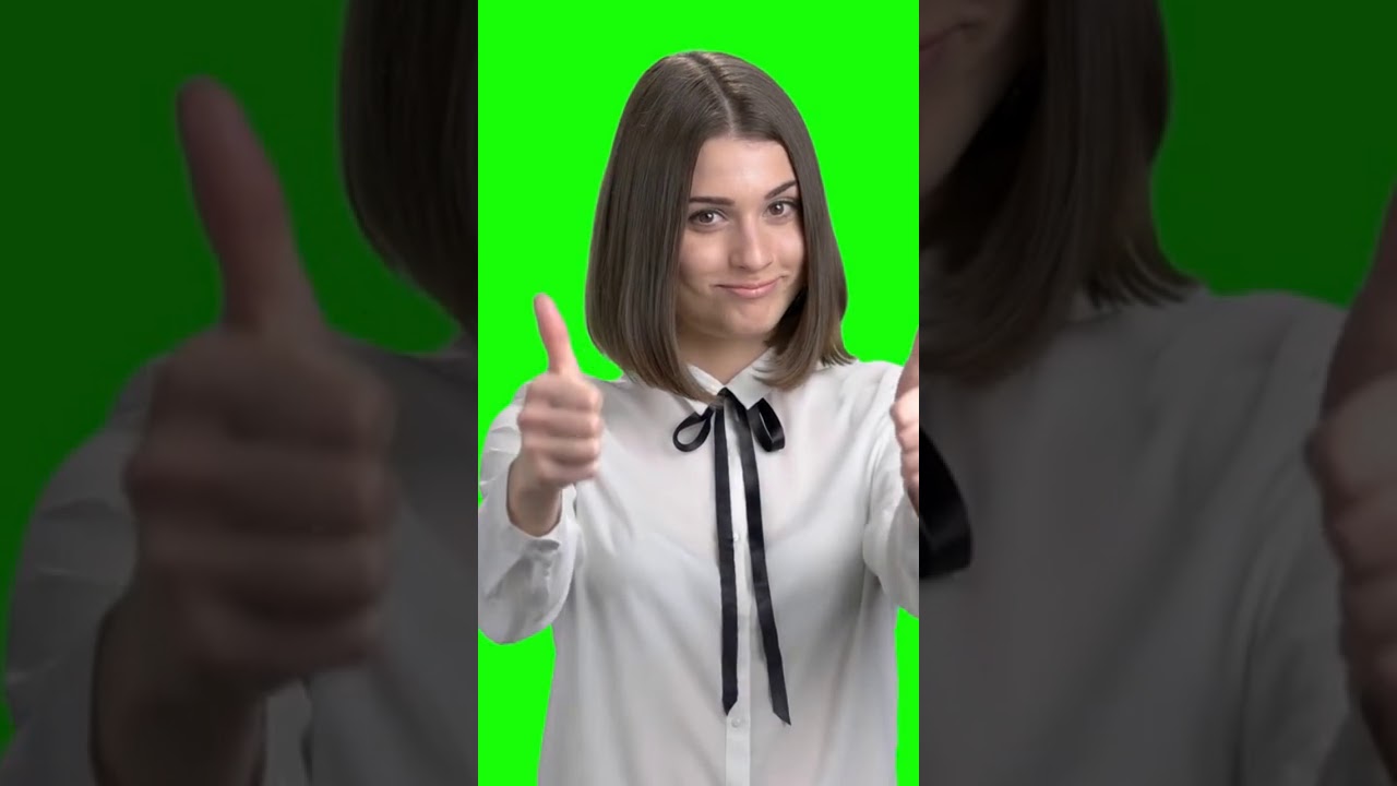 Girl shows thumbs up on Green screen - Chroma Key - No Copyright | 