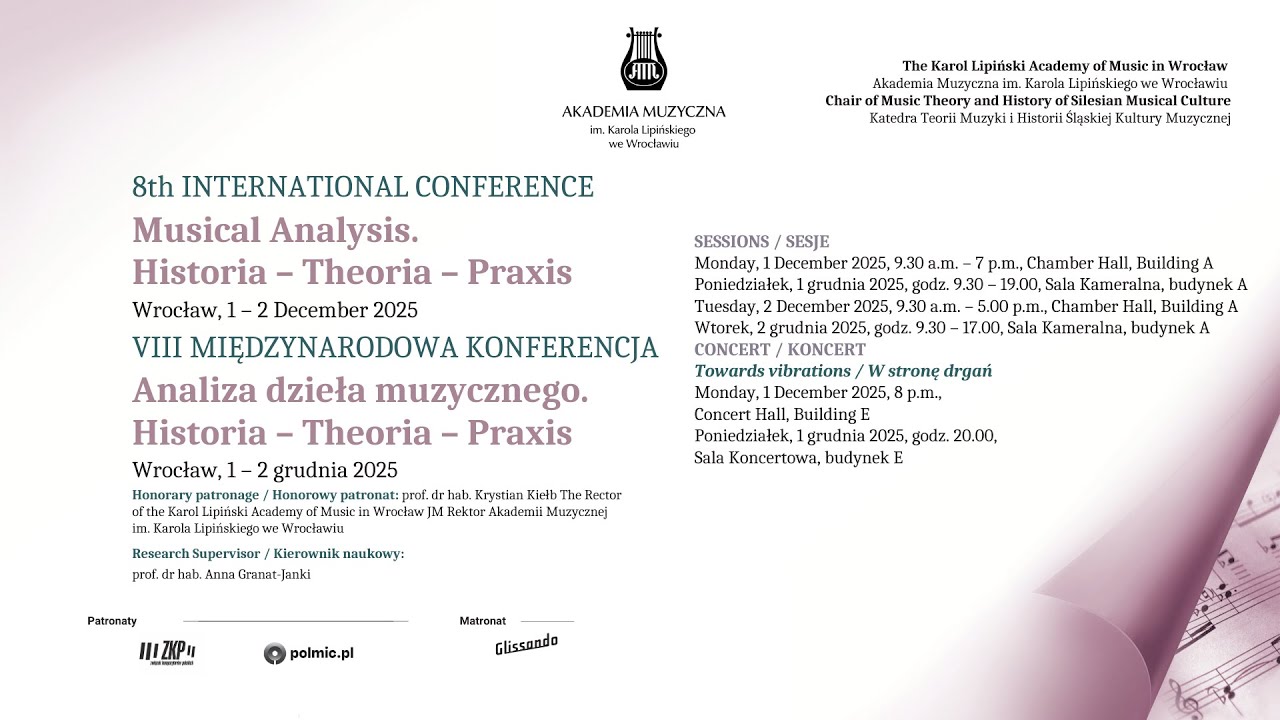8th INTERNATIONAL CONFERENCE  Musical Analysis. Historia - Theoria - Praxis 02.12.2025r.
