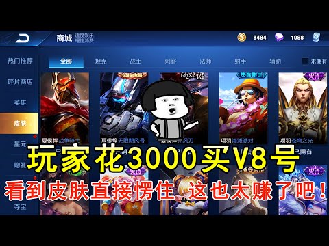 玩家花3000买V8号，看到皮肤直接愣住，这也太赚了吧！—王者荣耀