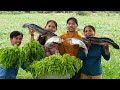 Cooking Proheur Big Channa Micropeltes with Fresh Green Wild Leaves Chres Leaves - Cook & Donation