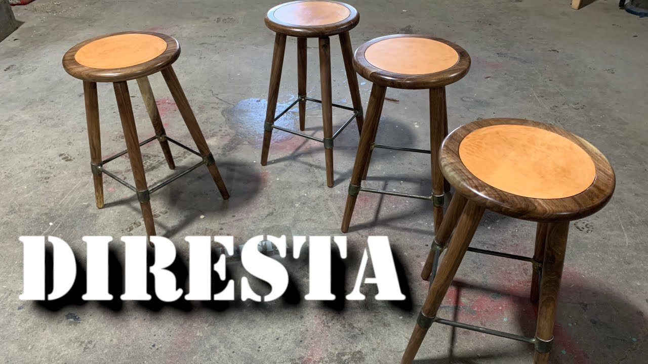 DiResta Leather Wood & Steel Stool