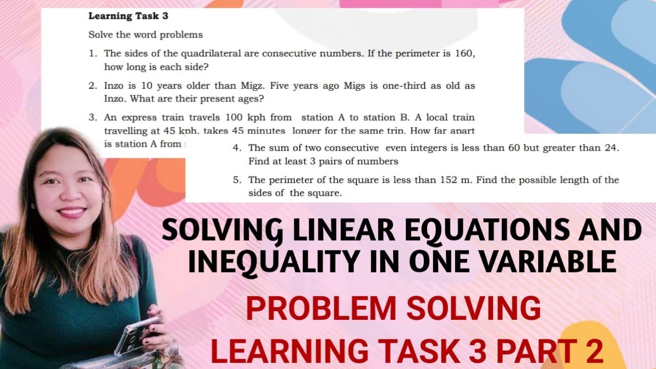 LINEAR EQUATION AND INEQUALITY IN ONE VARIABLE| WEEK 8 LEARNING TASK 3 ...