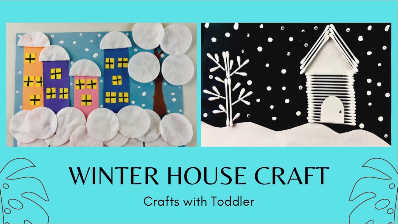 Snowy Winter Town crafts for kids❄️, Q-Tip winter house 🏠, Cotton pad  house🏘