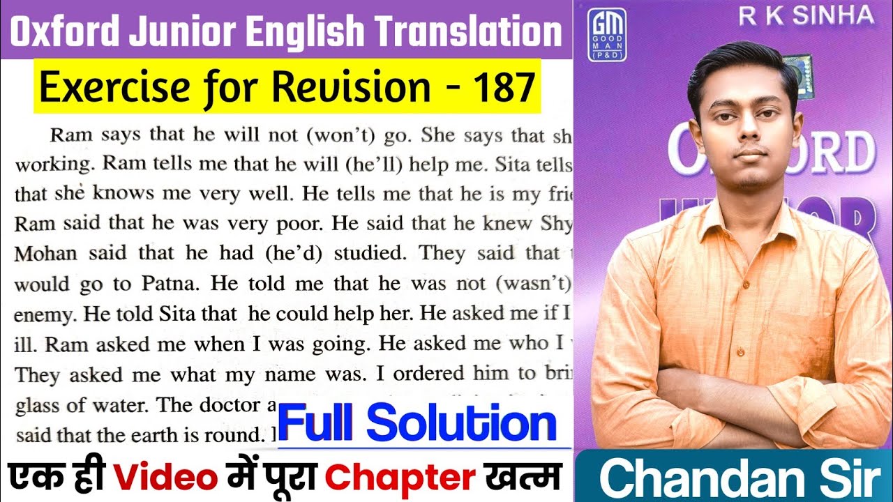 Oxford Junior English Translation Ex-187 | 'Exercise for Revision' |Miscellaneous Que By Chandan Sir