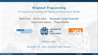 [OOPSLA] Weighted programming: a programming paradigm for specifying mathematical models