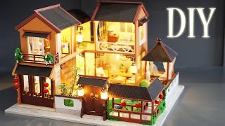 DIY Miniature Dollhouse Kit || Lotus Pond Moonlight - Traditional House - Relaxing Satisfying Video