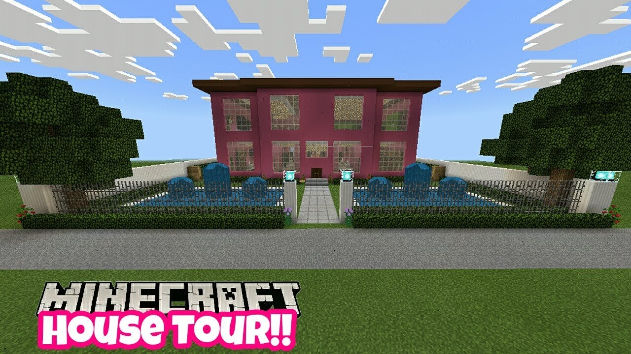 Minecraft Pe My Modern Pink Mansion House Tour Youtube