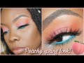 PEACHY SPRING MAKEUP WITH A POP OF BLUE!│Tamekans