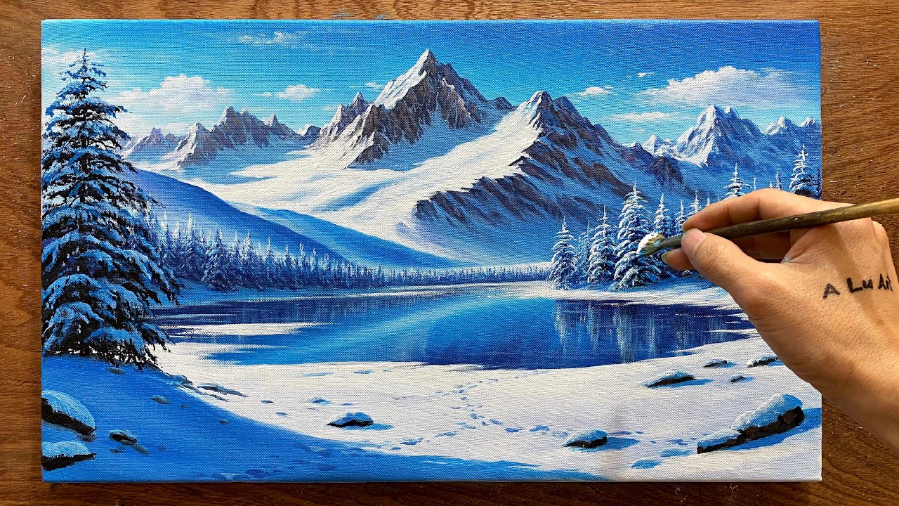 How to draw landscape painting /#100/ Landscape painting covered in white snow / Acrylic painting