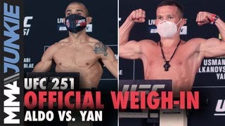 Petr yan and jose aldo both successfully made weight for their vacant
bantamweight title fight on saturday at ufc 251 in abu dhabi. more mma
news: https:...