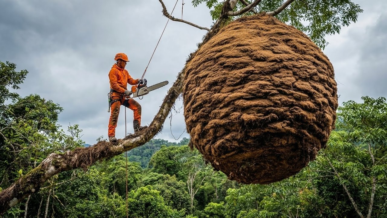 extreme wild honey hunt harvesting 2 honeycombs from a... Extreme Honey Harvesting Mastery – Climbing a Massive Tree Swarming ...