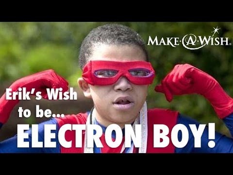 Erik's wish to be a superhero, Electron Boy, came true on World Wish Day