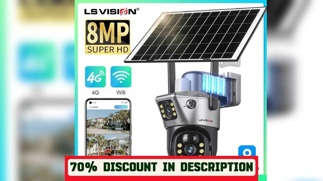 A must-have product! LS VISION Solar Camera 4G Sim Outdoor Dual Lens WiFi 8MP 4K IP Camara Solar P