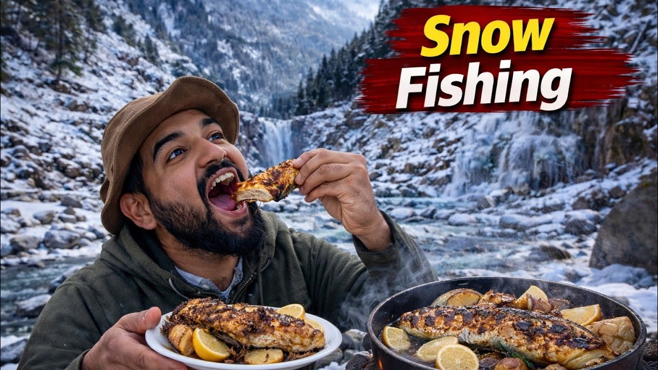 Glacier Ice Fishing After Trekking ❄️ | Outdoor River Food | Food with Rehman