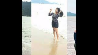 Happy on the beach with friends