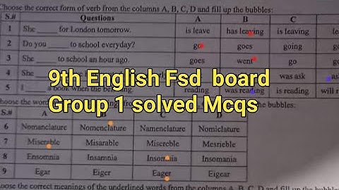 solved mcqs 9th English fsd board group 1 objective paper 2024 9th english first time paper