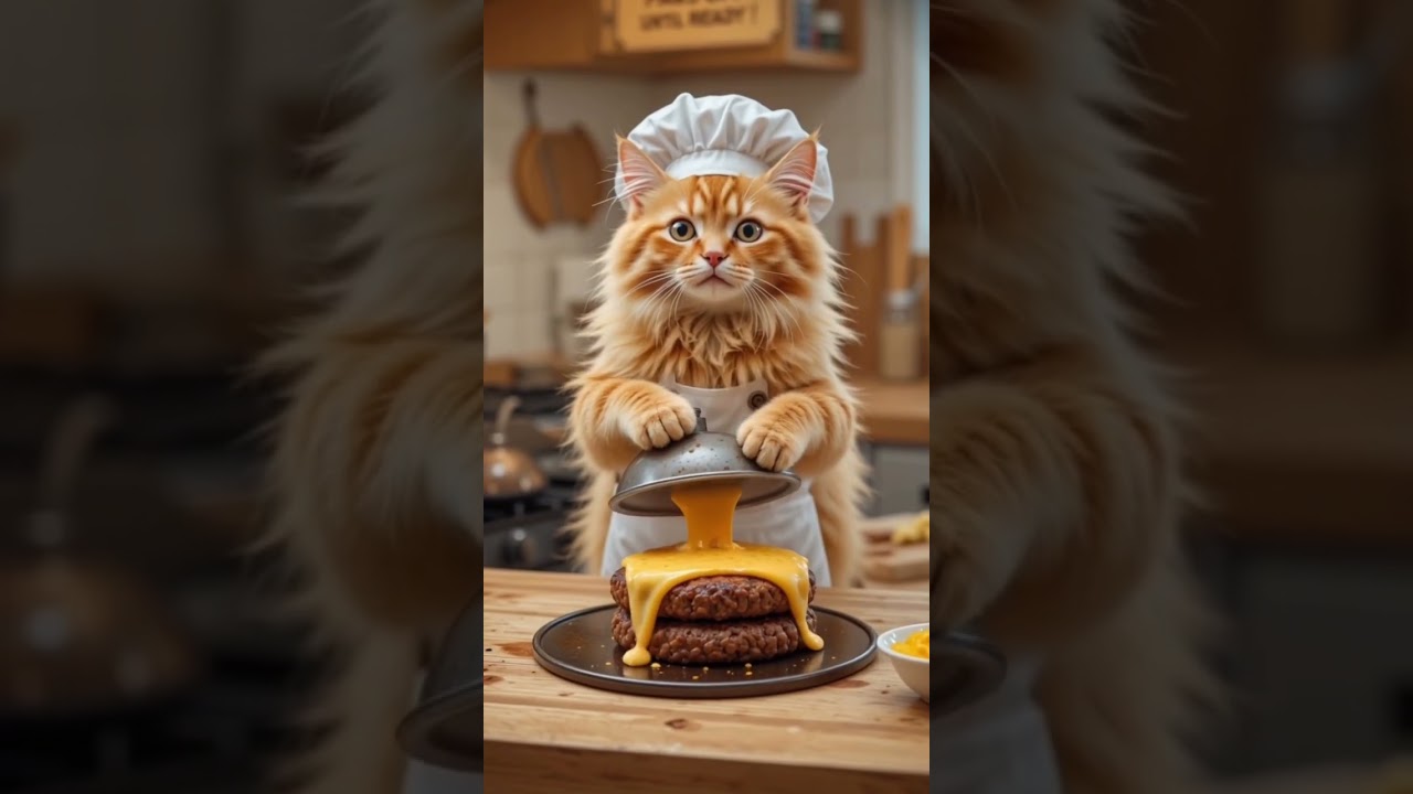 "Would you trust a cat to make your burger? 👀🍔" 